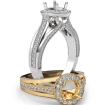 Halo Pave Diamond Engagement Round Semi Mount Millgrain Ring Platinum 950 0.9Ct - javda.com 