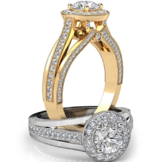 Cathedral Milgrain Halo Pave diamond Ring 14k Gold Yellow