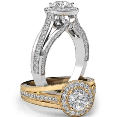 Cathedral Milgrain Halo Pave diamond Ring 14k Gold White