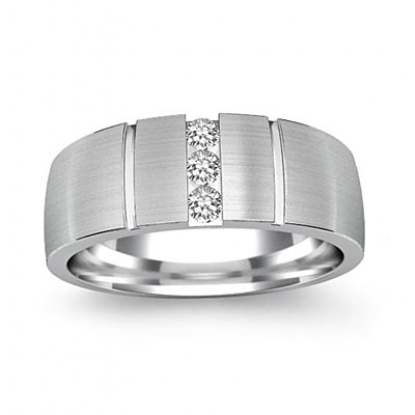 Vertical Groove Matte Diamond Men's Half Wedding Band in 14k White Gold ...