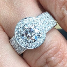 4 Row Shank Halo Pave Setting diamond Ring 18k Gold White