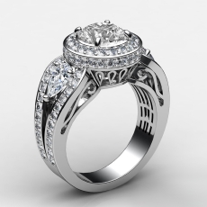 Three Stone Vintage Circa Halo diamond Ring 18k Gold White