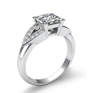 V Shaped Shank Princess Natural Diamond Engagement Pave Ring GIA G SI1 ...