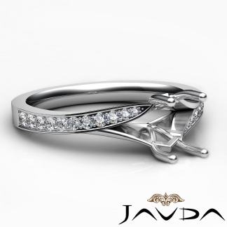 Pave Setting Diamond Engagement Emerald Cut SemiMount Ring Platinum 950 0.35Ct