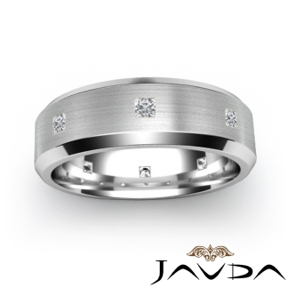 Princess Diamond Men Solid Eternity Ring Brushed Wedding Band 18k Gold White 0.5Ct