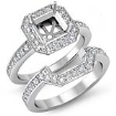 1.4 Ct Diamond Engagement Halo Ring Asscher Bridal Sets 14k White Gold Setting