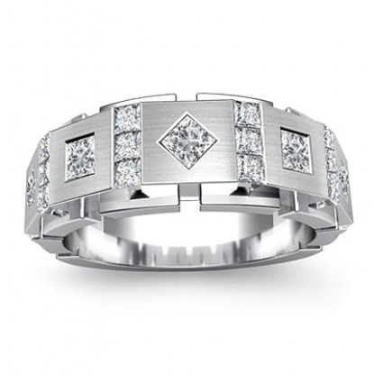 1 Ct Square & kite Princess Diamond Men's Wedding Band 14k White Gold