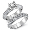 1Ct Pave Diamond Engagement Ring Round Semi Mount Bridal Sets 14k White Gold - javda.com 