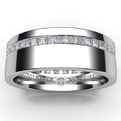 Offset Channel Princess Diamond Eternity Men's Wedding Band 14k W Gold ...