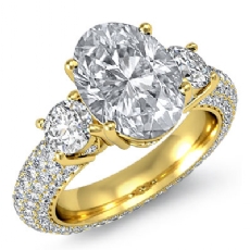 Micro Pave Set Three Stone diamond Ring 14k Gold Yellow