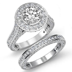 Vintage Halo Pave Bridal Set diamond Ring Platinum 950