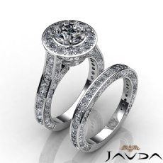 Vintage Halo Pave Bridal Set diamond Ring 18k Gold White