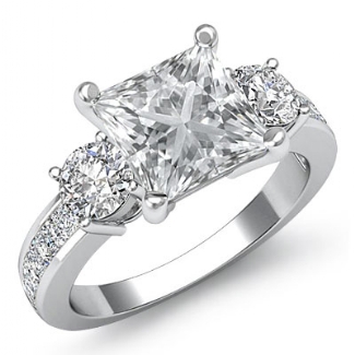 3 Stone Round Diamond Engagement Ring 14k W Gold Princess Channel Setting 1.0Ct