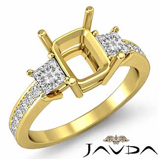 Diamond Engagement Three Stone Ring Princess Cushion Semi Mount 18k Gold Yellow 0.8Ct