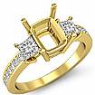 Diamond Engagement Three Stone Ring Princess Cushion Semi Mount 18k Gold Yellow 0.8Ct