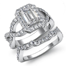 Halo Cross Shank Bridal Set diamond Ring 18k Gold White
