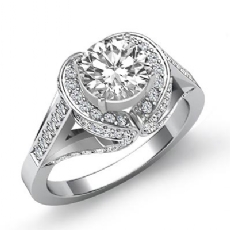 Pave Set Halo Side Stone diamond Ring 14k Gold White