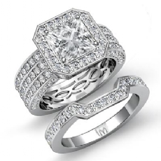 3 Row Shank Halo Bridal Set diamond Ring Platinum 950