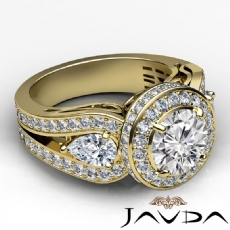 Three Stone Vintage Circa Halo diamond Ring 18k Gold Yellow