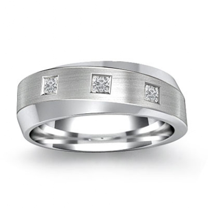 Diagonal Matte Diamond Mens Half Wedding Band 14k White Gold 0.25 Ct