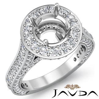 2.1Ct Diamond Engagement Round Semi Mount Halo Pave Setting Ring 14k Gold White