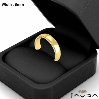 Men Wedding Band 14k Gold Yellow Dome Milgrain Edge Solid Ring 5mm 5.3g 9-9.75 Sz
