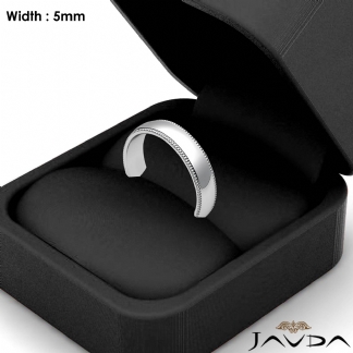 Men Wedding Band 18k Gold White Dome Milgrain Edge Solid Ring 5mm 6.6g 12-12.75 Sz