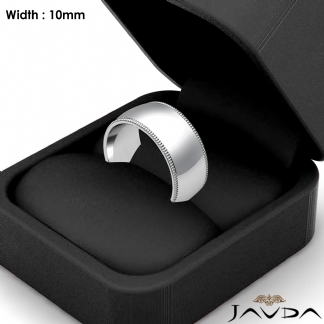 Dome Milgrain Comfort Ring Mens Wedding Band 10mm 18k Gold White 14.4g 8-8.75 Sz