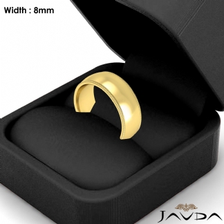 Plain Men Wedding Band Dome Milgrain Solid Ring 8mm 18k Gold Yellow 12.2g 9-9.75 Sz