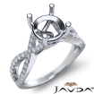 French Cut Pave Diamond Engagement Ring 18k White Gold Round Semi Mount 0.44Ct - javda.com 