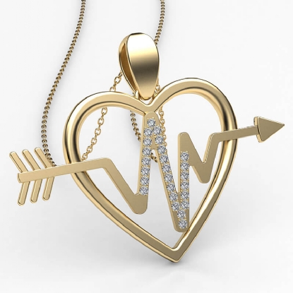 Diamond Heartbeat Heart Pendant Necklace 14k Gold 18 Inch Chain (0.21Ct.  tw.)