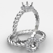 Twisted Rope Shank Round Diamond Halo Semi Mount Engagement Ring Platinum 950 0.15Ct - javda.com 