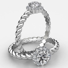 Twisted Rope Prong Set Halo diamond Ring 18k Gold White