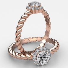 Twisted Rope Prong Set Halo diamond Ring 18k Rose Gold