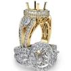 Cushion 3 Stone Halo Diamond Engagement Ring 14k Yellow Gold Vintage Semi Mount 1.85Ct - javda.com 