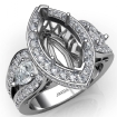 3 Stone Marquise Halo Diamond Engagement  Antique & Vintage Ring 14k White Gold Semi Mount 1.35Ct - javda.com 