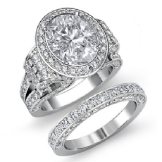Antique Halo Pave Bridal Set diamond Ring 18k Gold White