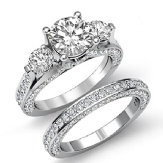 3 Stone Sidestone Bridal Set diamond Ring 18k Gold White