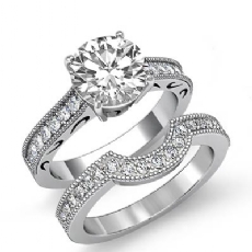 Vintage Milgrain Wedding Set diamond Ring 14k Gold White