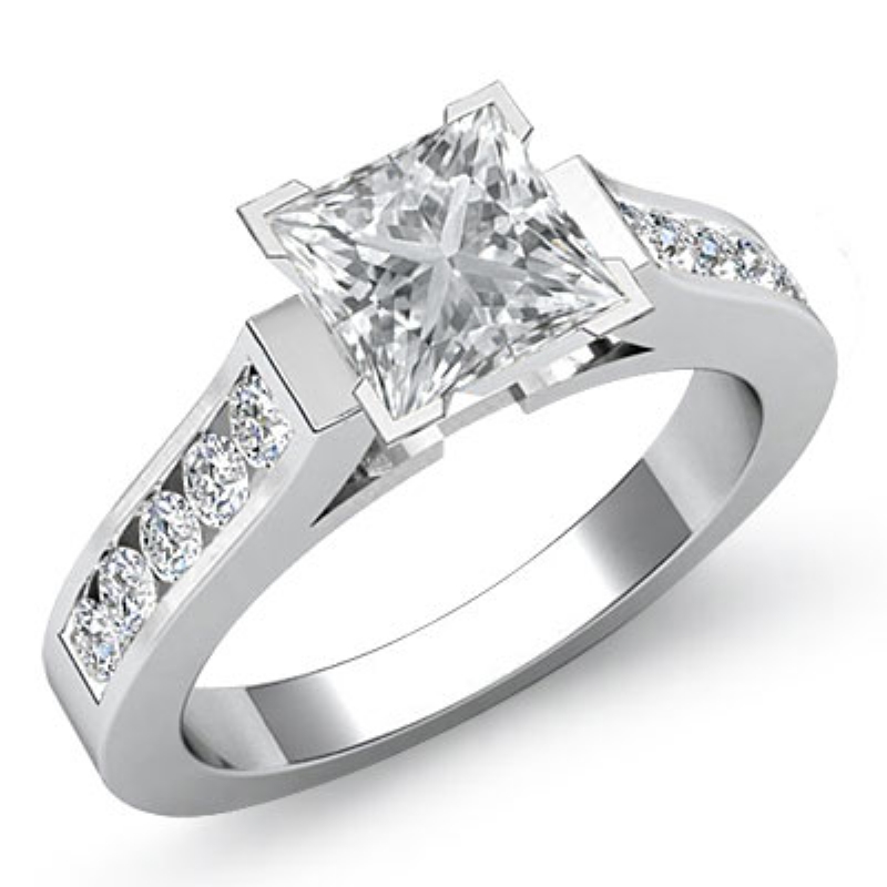 Classic Channel Set 4 Prong Princess Diamond Engagement Ring 14k White ...