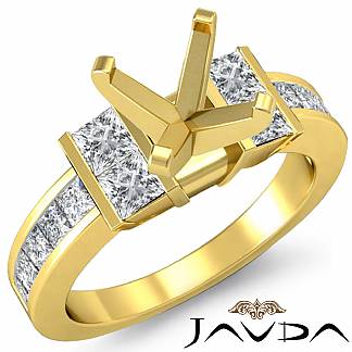 1Ct Diamond Engagement Semi Mount Ring Asscher Channel Setting 18k Gold Yellow