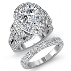 Vintage Bridal Set Split Shank diamond Ring 18k Gold White