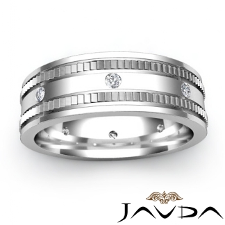 Eternity Wedding Band Mens Round Bezel Diamond Solid Ring Platinum 950 0.16Ct