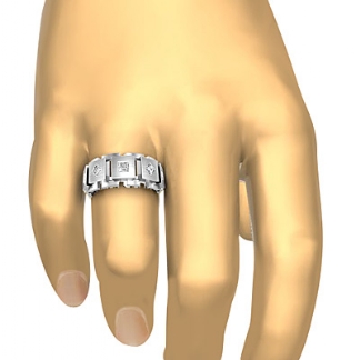 Princess Diamond 9.4mm Men's Solid Box Eternity Wedding Band14k Gold White 1Ct