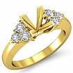 Round Diamond Three Stone Princess Semi Mount Engagement Ring 18k Gold Yellow 0.3Ct