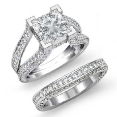 Wide Split Shank Bridal Set diamond Ring 14k Gold White