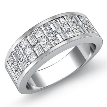 Princess Baguette Invisible Diamond Women Wedding Band Platinum (1.5Ct ...