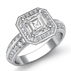 2 Row Pave Set Shank Halo diamond Ring 14k Gold White