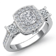 3 Stone Circa Halo Pave diamond Ring 18k Gold White