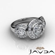 3 Stone Halo Pave Bezel Set diamond Ring 18k Gold White
